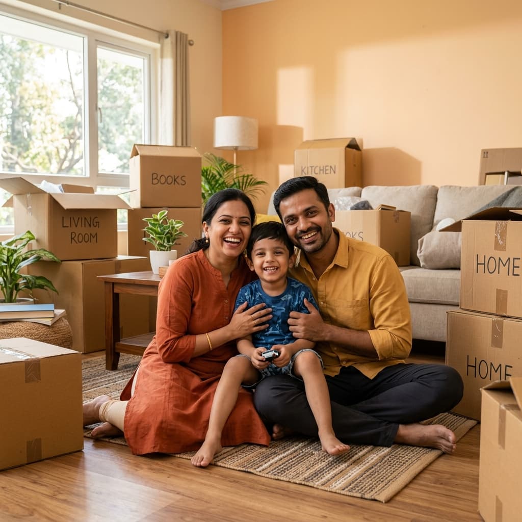 Happy family relocating with Fourtech Packers & Movers